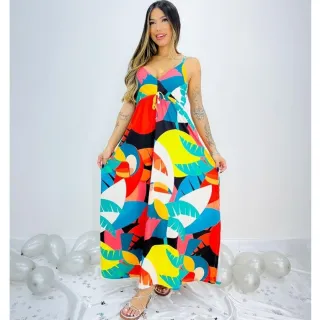 Estampado longo feminino vestido - Inspiração FAR|M 12 c/ bojo