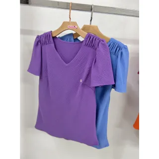 Blusa manga curta feminina com detalhe elástico no ombro - Off