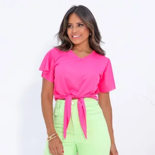 Blusa Manga Curta Neon Verão 2023 - Flare de Amarrar - Cores Variadas - Verde