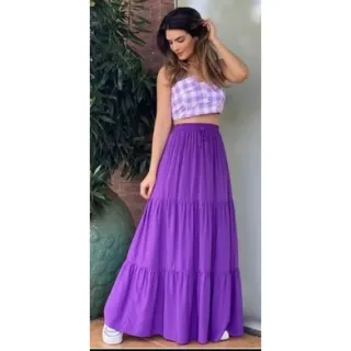 Moda Evangélica: Saia Longa 3 Marias - Roxa