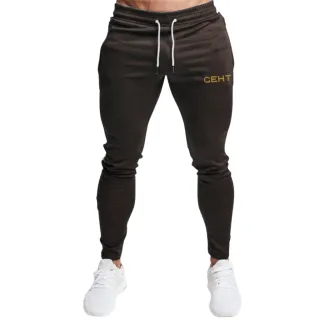 Peluciada Masculina Calça Moletom de Academia com Bolso e Punho Ajustável - VERDE ESCURO/Dourado