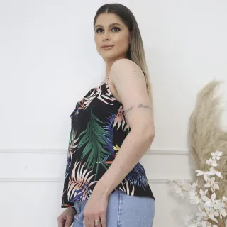 Lançamento regata estampada primavera verão decote v - Geométrica / azul e verde