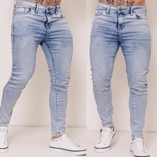 Envio imediato Calças jeans masculina skinny destroyed original Santt Jeans - Calça escura destroyed