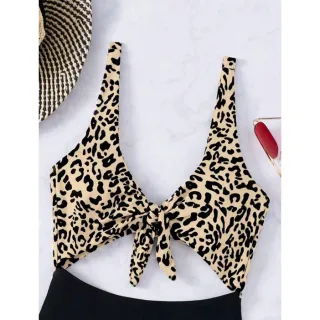 Top cropped engana mamãe, cintura alta, amarrações - Maiô duas cores - Onça