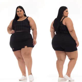 Envio Imediato Saia Feminino Plus Size Curto com Fenda na Lateral - Verde Militar