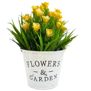 Plantinha Artificial Decorativa com Balde de Vaso e Alça - FLOR BRANCA 1 UN BALDE GRANDE