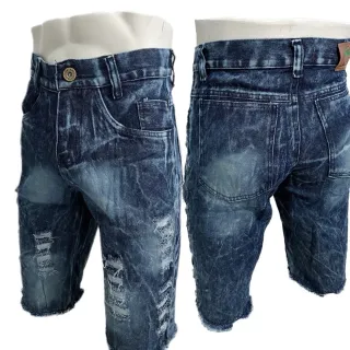 Rasgado 100% Algodão Bermuda Jeans Sarja Masculino - SKY rasgado#2