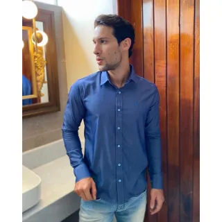 Pronta entrega: Camisa jeans masculina manga longa Slim fit de alta qualidade - Camisa algodão chambre cinza