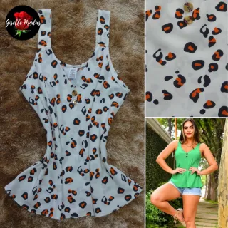 Blusa feminina de viscose estampada com alça grossa - Modelo Verão 2 - Rosa (Estampada)