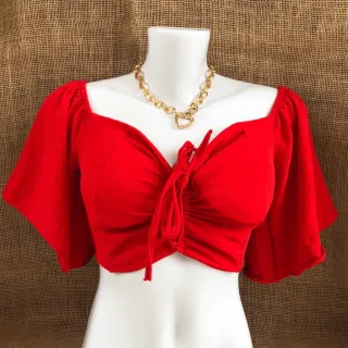 Tamanho Único Cropped Ciganinha em Viscose com Bojo - Laranja