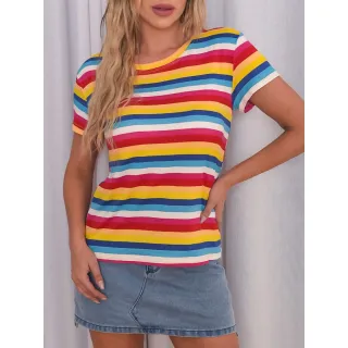 Blusa Feminina Colorida em Barras - Camiseta Camisa - 2