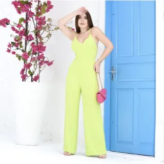 DIVERSAS CORES Macacão Pantalona Longo Feminino Costa X - Verde Olivea