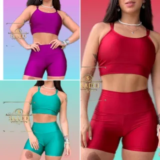 Conjunto Top + Short Gloss Fitness Brilho - Verde cítrus