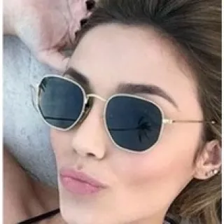 Lançamento Óculos de Sol Fashion Unissex Hexagonal Feminino e Masculino - Dourado de verde