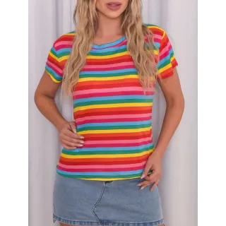 Blusa Feminina Colorida em Barras - Camiseta Camisa - Cor Aleatória