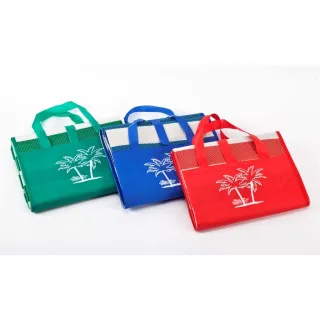 Tapete Dobrável Esteira De Praia Bolsa Palha Sintética - Azul