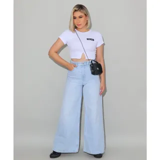 Blusinha Cropped Tshirt Chicago Ribana - Cores Variadas - Azul Bebê