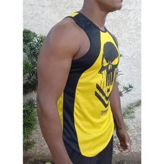 Unissex Fitness Academia Regata Longa Esportiva Crossfit - Luta Xhzeu - AMARELO  COM PRETO