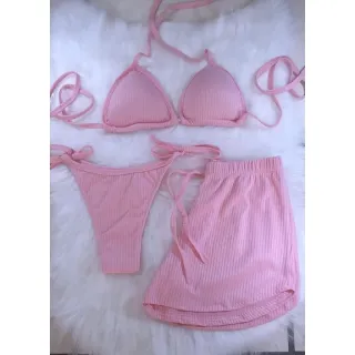 Shortinho Canelado com Biquíni - Rose