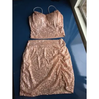 Alcinha paetê conjunto feminino saia cropped - Dourado