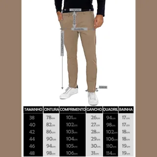 Calça Bege Sarja Masculina com Elastano - Bolso Tradicional - 38(P)