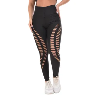 Legging Fitness Cintura Alta Cortes a Laser - Preto