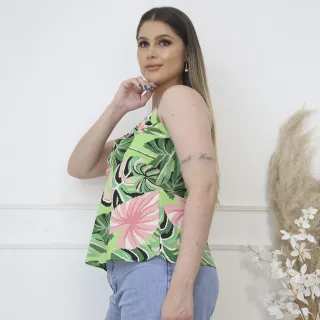 Lançamento regata estampada primavera verão decote v - Geométrica / azul e verde