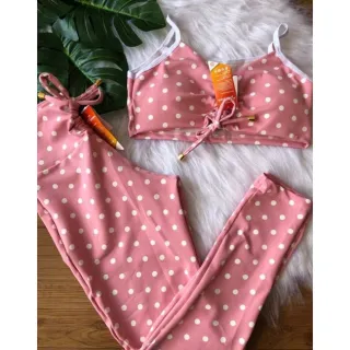 Top com bojo + Conjunto calça legging com cordinha - Uva alcinha