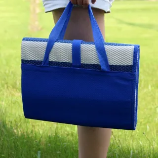 Tapete Dobrável Esteira De Praia Bolsa Palha Sintética - Azul