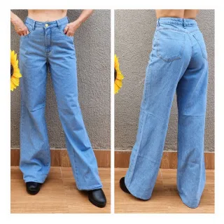 Calça Feminina Wide Leg Cintura Alta em Jeans Premium - CLARA RASGADA