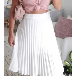 Moda Evangélica - Saia Plissada Mid - Azul Marinho