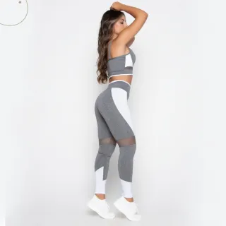 Roupa Fitness Conjunto Top e Calça Legging Feminina - CINZA/ROSA