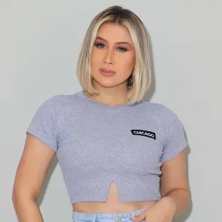 Blusinha Cropped Tshirt Chicago Ribana - Cores Variadas - Azul Bebê