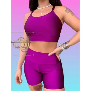 Conjunto Top + Short Gloss Fitness Brilho - Verde cítrus