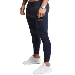 Peluciada Masculina Calça Moletom de Academia com Bolso e Punho Ajustável - VERDE ESCURO/Dourado