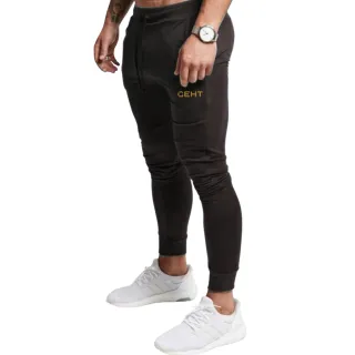 Peluciada Masculina Calça Moletom de Academia com Bolso e Punho Ajustável - VERDE ESCURO/Dourado