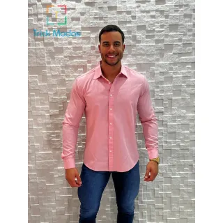 Promoção de Camisas Masculinas Sociais Slim em Várias Cores - Tamanhos do P ao GG - Rosa Shok
