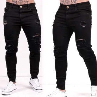 Envio imediato Calças jeans masculina skinny destroyed original Santt Jeans - Calça escura destroyed