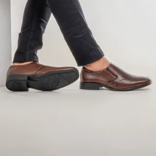Barato Promoção Sapato Social Masculino Confortável Elástico Bico Quadrado - CAFE
