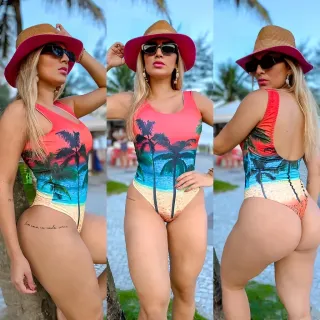 Suplex Body Feminino Cavado Estampas Varias - Maio Praia Bory - onca marrom