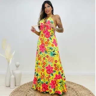 Estampado longo feminino vestido - Inspiração FAR|M 12 c/ bojo