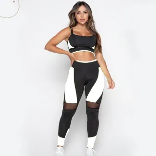 Roupa Fitness Conjunto Top e Calça Legging Feminina - CINZA/ROSA