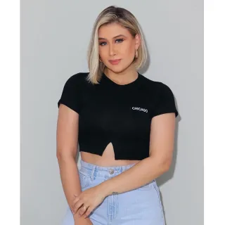 Blusinha Cropped Tshirt Chicago Ribana - Cores Variadas - Azul Bebê