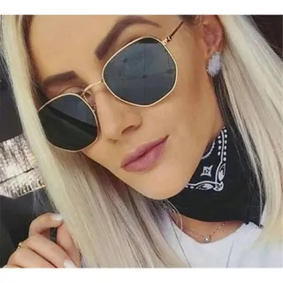 Proteção Uv400 óculos de Sol Hexagonal masculino e feminino em promoção - HX PRATA C/ PRETO SEM MARCA