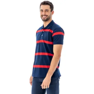 Camisa Masculina Polo de Malha Piquet, Manga Curta - PRETO COM CHUMBO