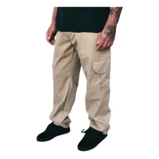 Ref: CÇCARG - Calça Sarja Unissex Barra Larga Skatista com 6 Bolsos - Bege