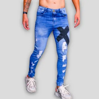 Envio imediato Calças jeans masculina skinny destroyed original Santt Jeans - Calça escura destroyed