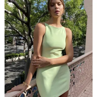 Feminino Midi Vestido Alfaiataria Justo - Verde água