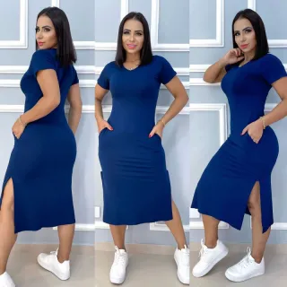 Vestido midi estampado com fenda lateral - Tamanho único G - Está com. Verde