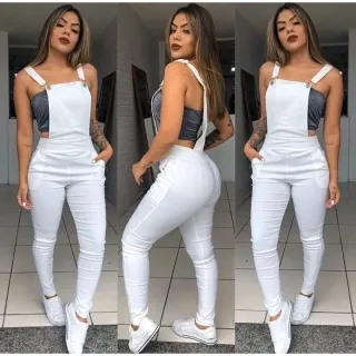 Roupa Longo Jardineira Feminina Macaquinho Bengaline Macacão - Preto